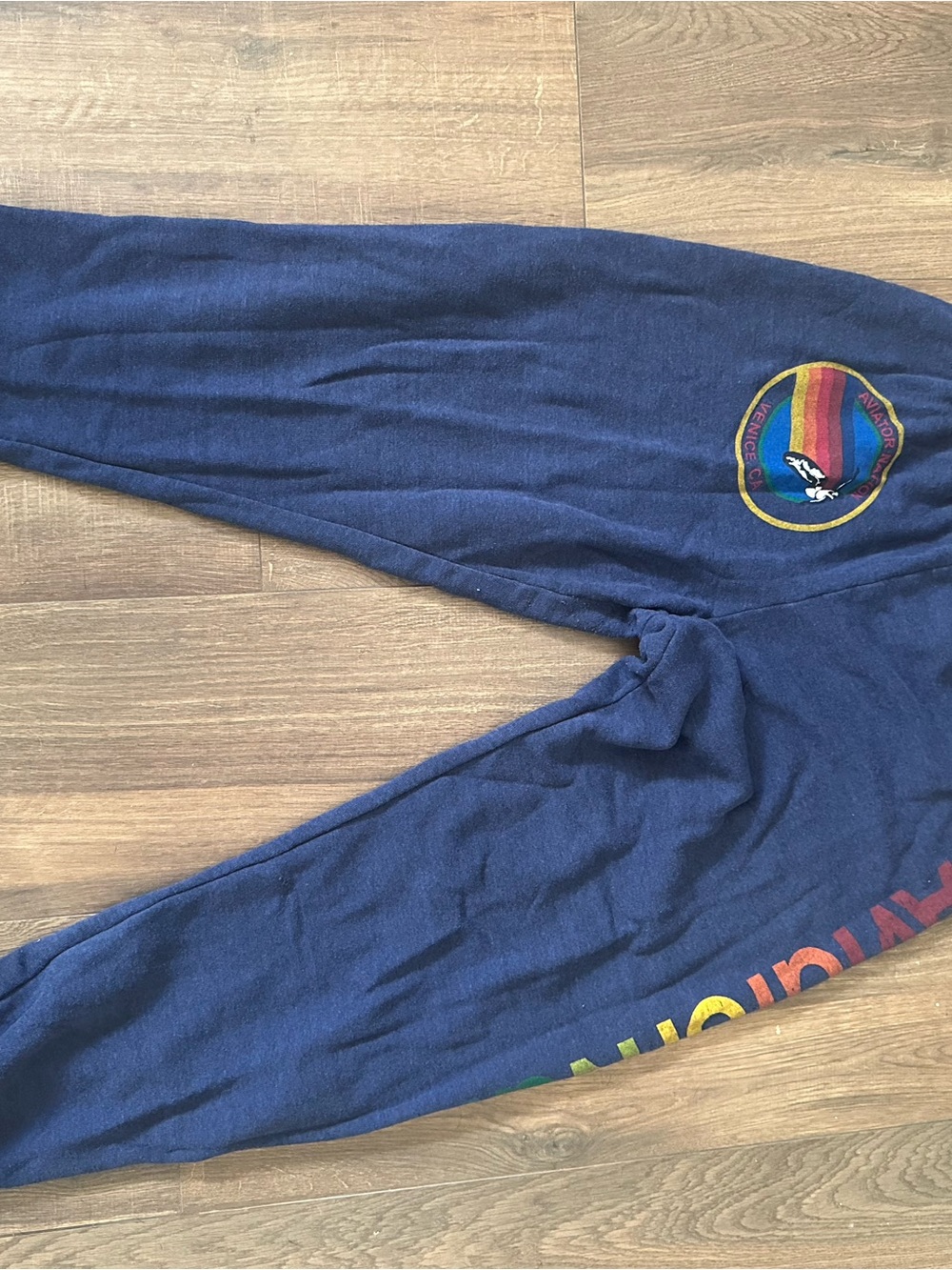 Aviator Nation Navy Sweatpants with Rainbow Logo